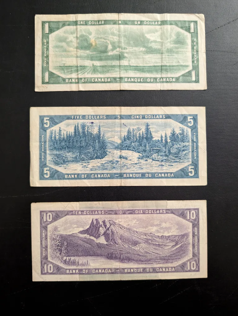 Vintage Canadian $1 One $5 Five & $10 Ten Dollar Bills image indicator(2)
