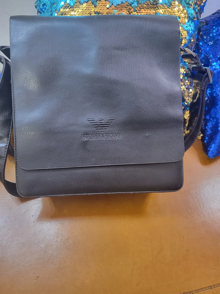 Giorgio Armani Black Leather Messenger Bag thumbnail