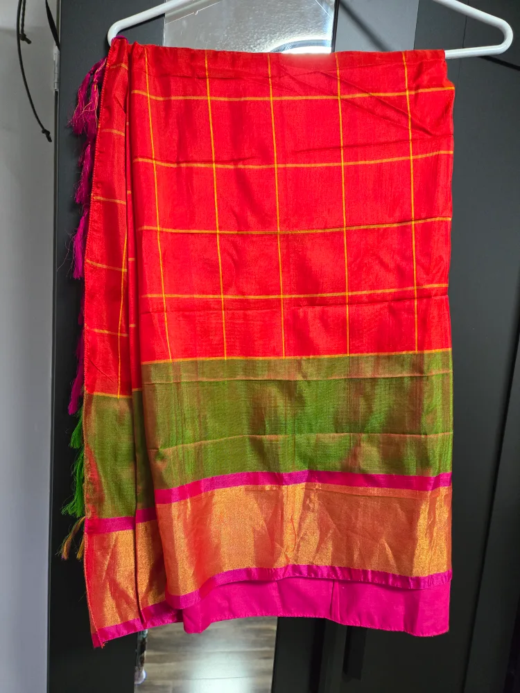 Red & Gold Checkered Saree thumbnail