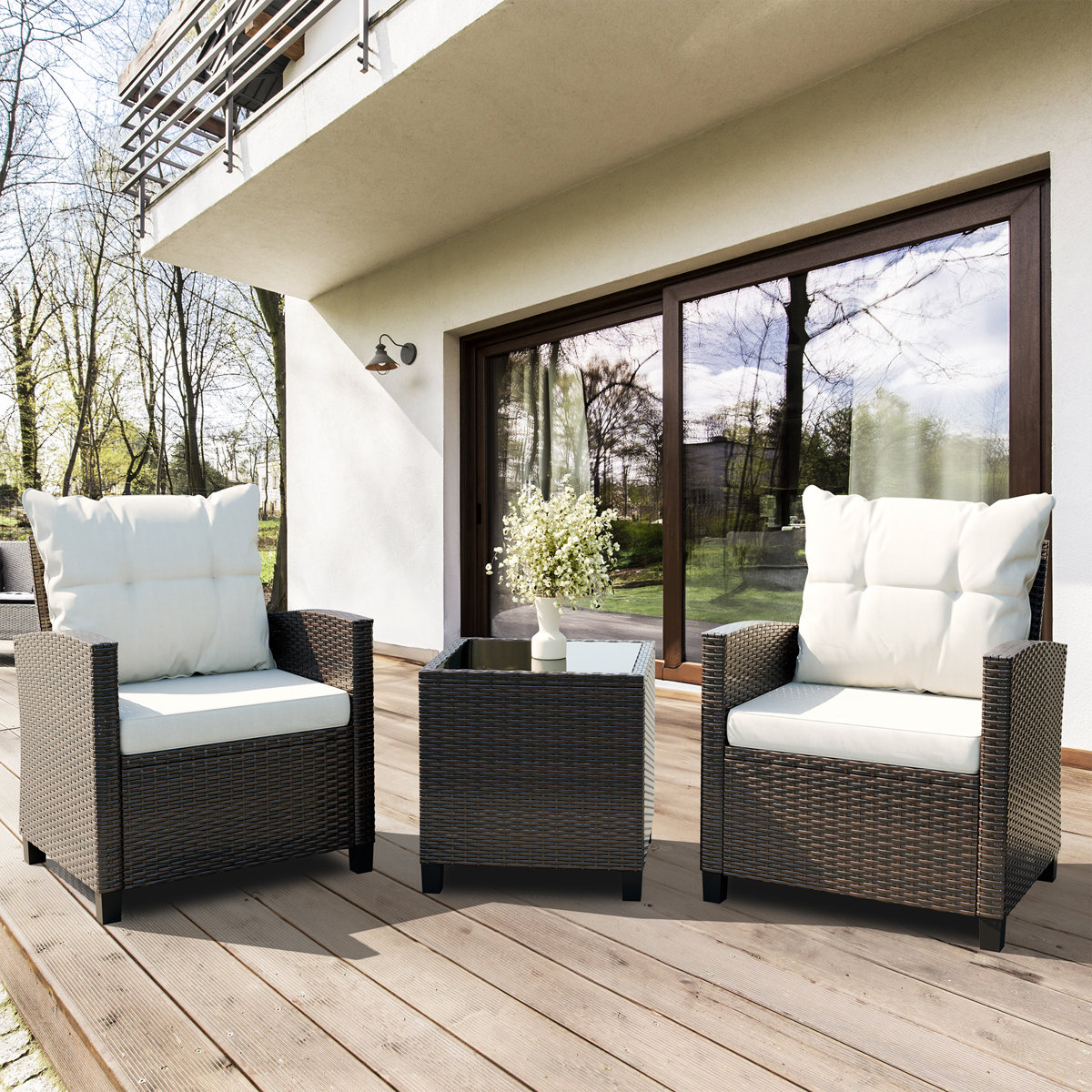 3-Piece Wicker Patio Set - 2 Chairs & Table