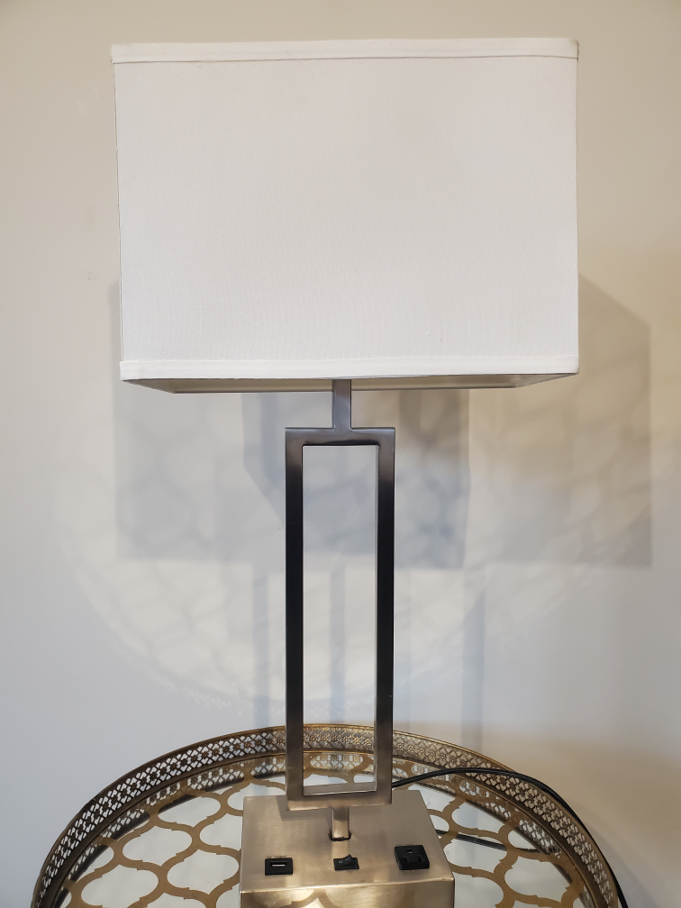 Silver Metal Table Lamp with White Shade