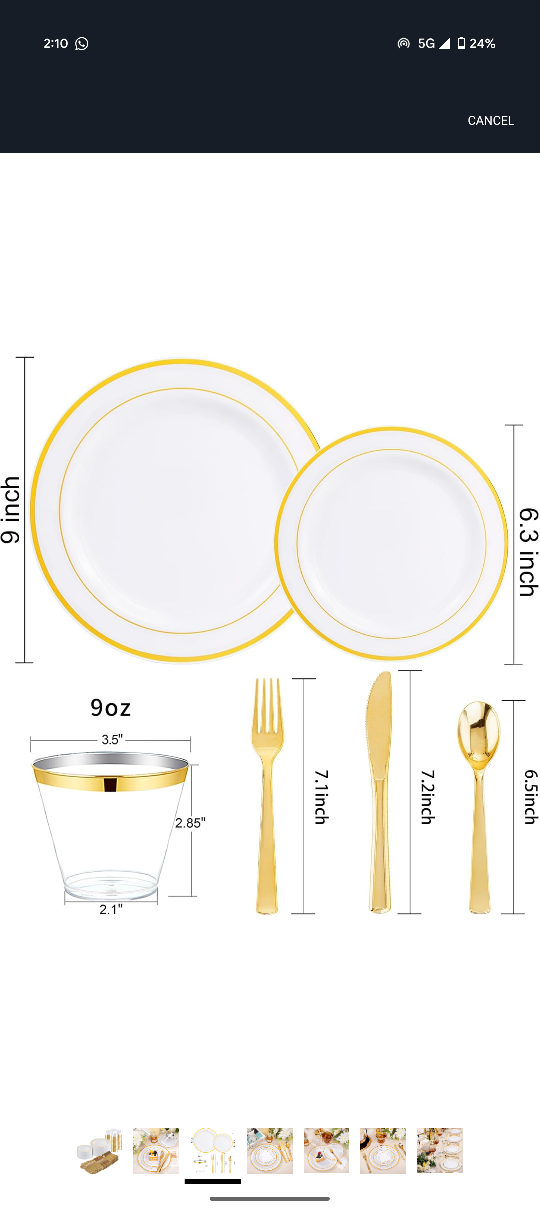 600 Pcs Gold Disposable Plates Plastic Dinnerware Set - photo 3