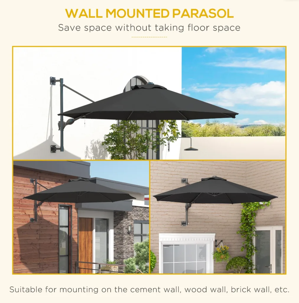 Gray Wall Mounted Patio Umbrella image indicator(6)