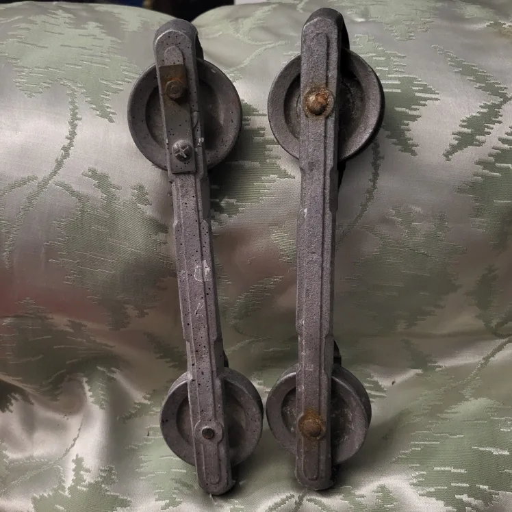 Two Vintage Metal Pulley Wheels thumbnail