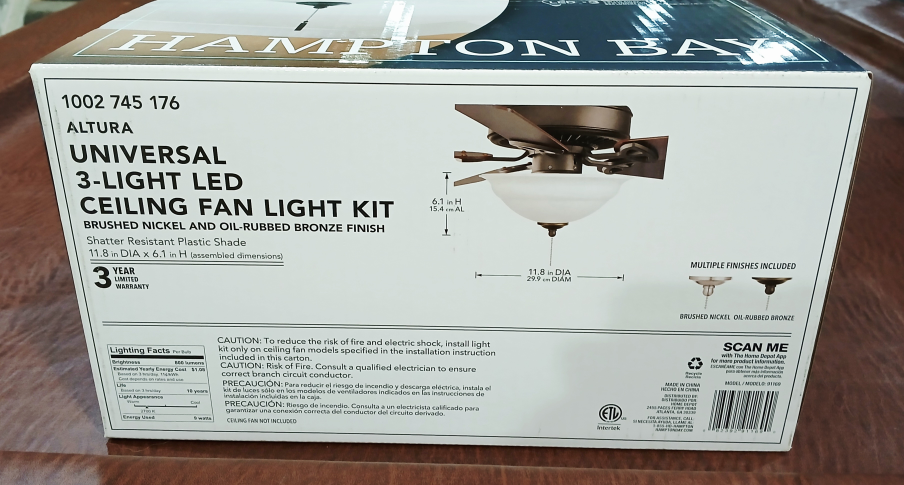 Hampton Bay Altura LED Ceiling Fan Light Kit *NEW* - photo 3