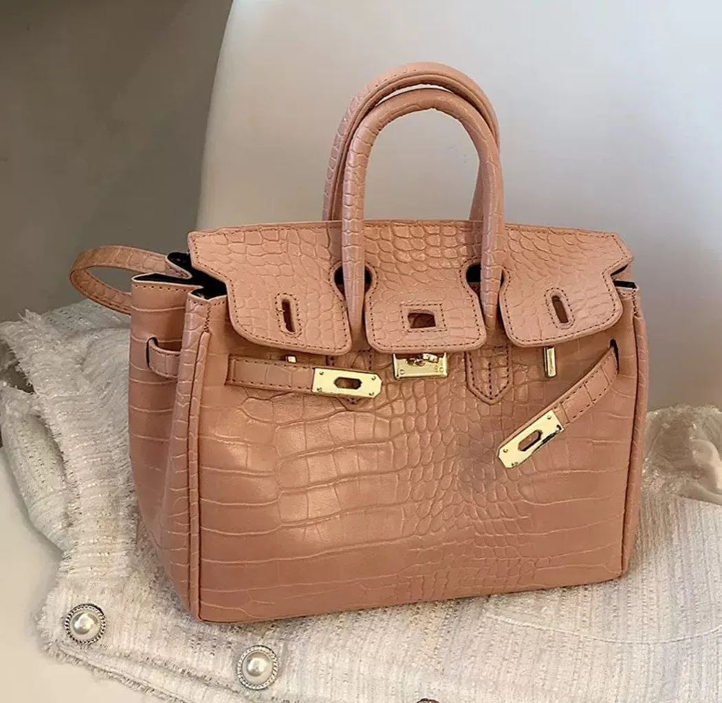 Crocodile Embossed Handbag - Peach image indicator(2)