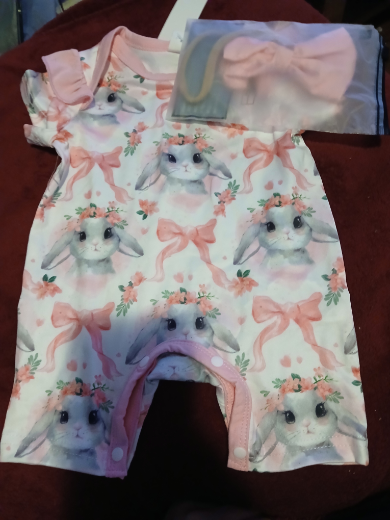 Bunny Print Baby Romper with Headband -