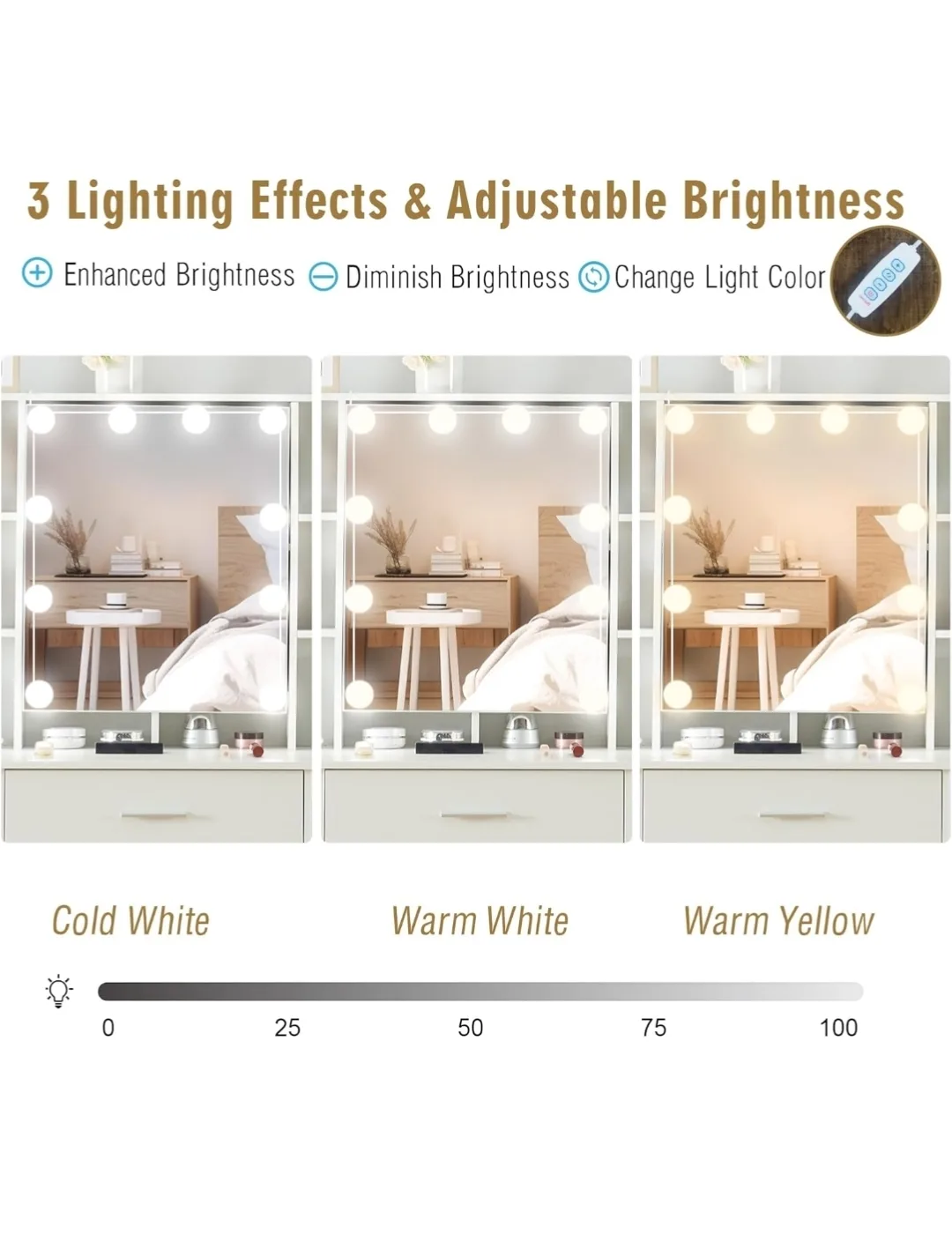Vanity Table with Lighted Mirror & Stool image indicator(5)