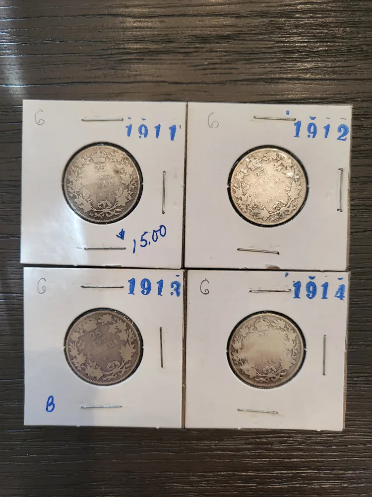 Vintage Canadian 25 Cent Coins (1911-1914) image indicator(3)
