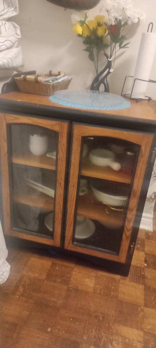 Oak and Black Display Cabinet