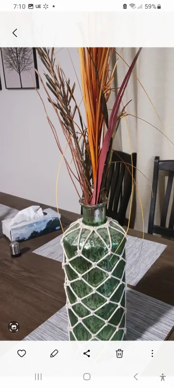 Green Glass Vase with Macrame Net thumbnail
