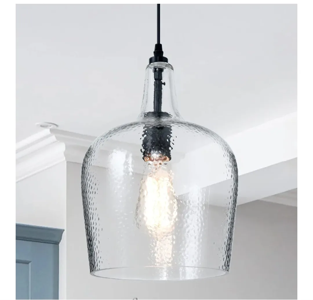 Glass Dome Pendant Light, Modern Black Finish thumbnail