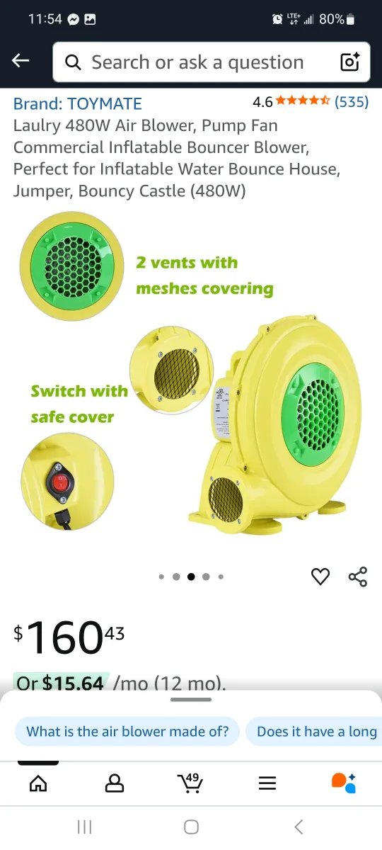 TOYMATE Laulry 480W Air Blower - Bouncy Castle Pump brand new image indicator(5)