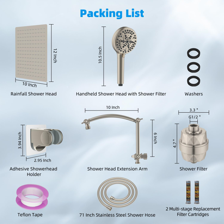 Hibbent All Metal 12'' Filtered Rainfall Shower Head Combo - photo 5
