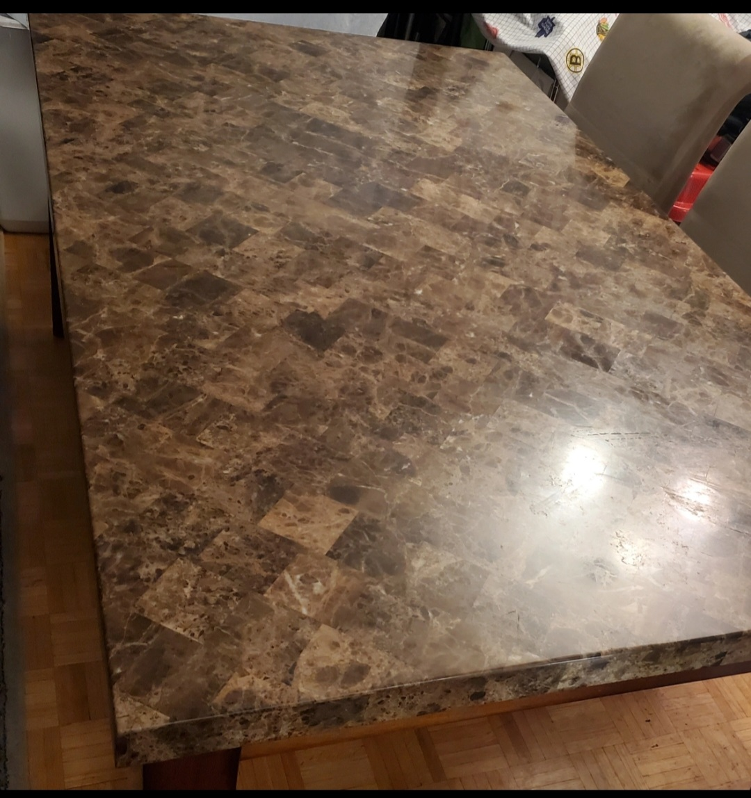 Brown Marble Pattern Dining Table (71x43 inches) whith 4 chairs