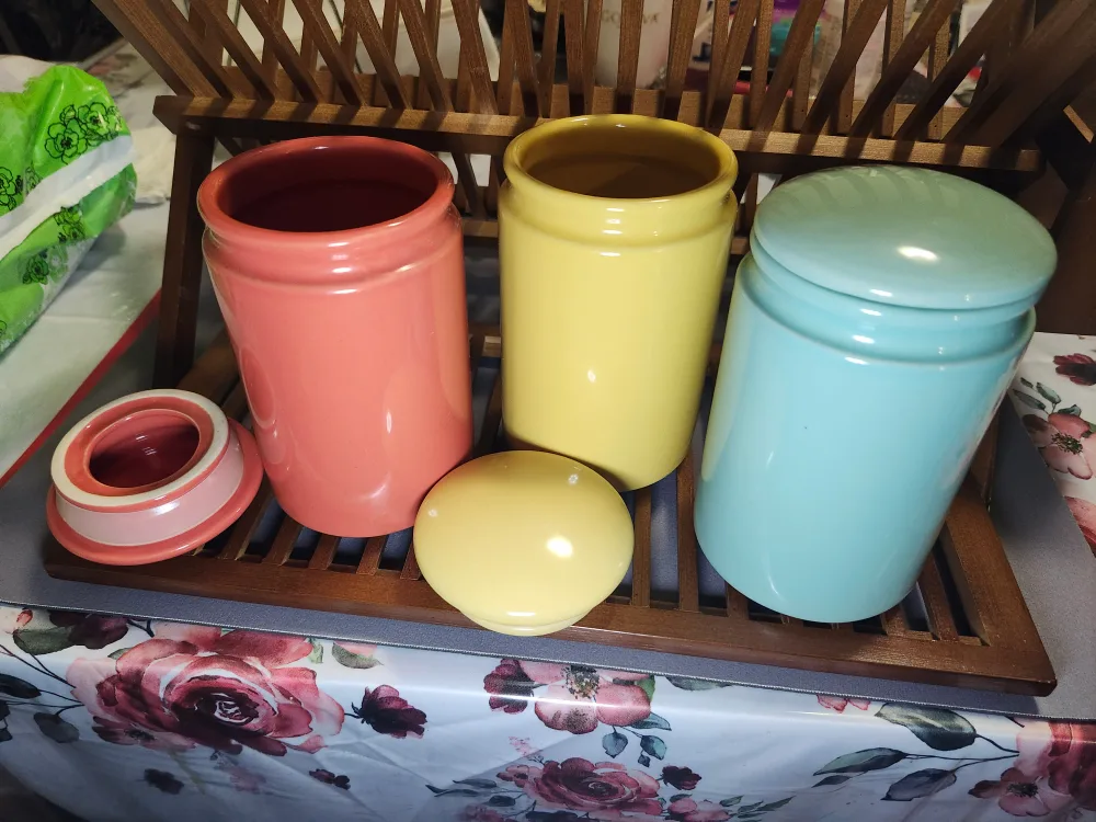 Set of 3 Colorful Ceramic Kitchen Canisters thumbnail