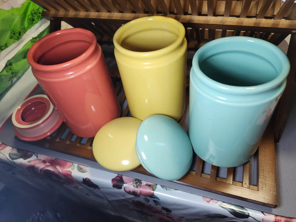Set of 3 Colorful Ceramic Kitchen Canisters image indicator(3)