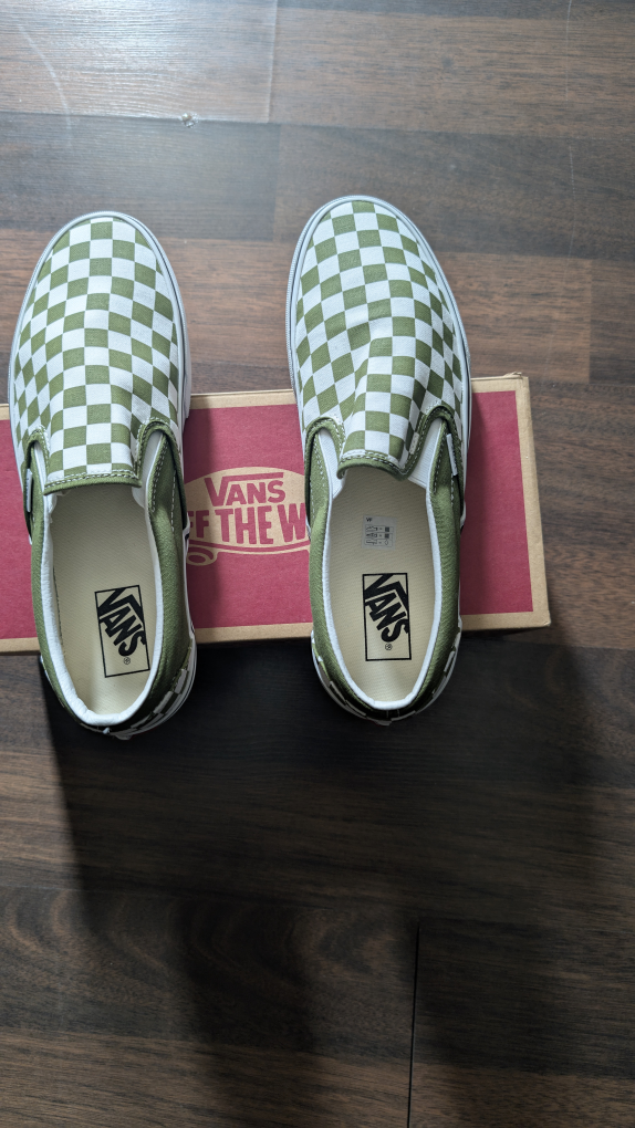 Vans Classic Slip-On Olive/White Checkered, Size 7.5