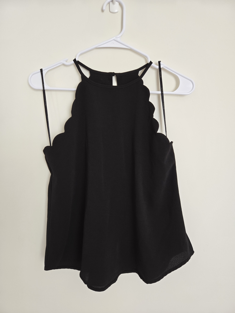 Black Scalloped Halter Top - Size Small
