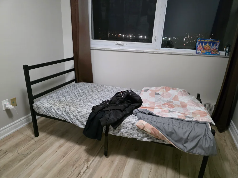 Twin size Bedframe with Mattress, Table and Chair