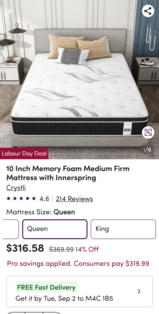 Queen 10 Inch Memory Foam Mattress - NEVER USED thumbnail