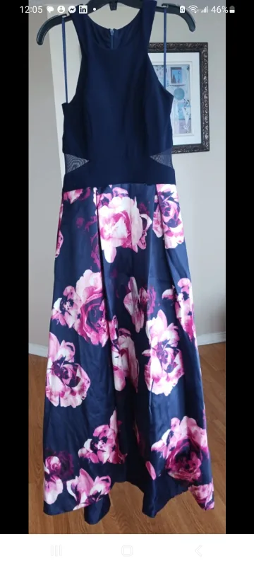 Floral Print Dress - Navy Blue, BA Nites thumbnail