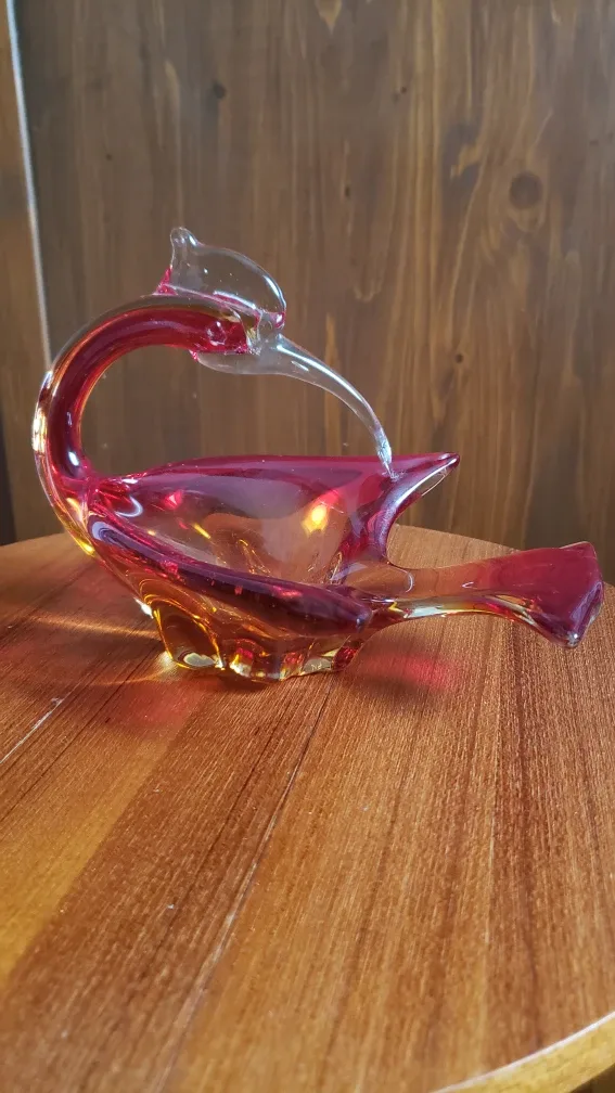 Red & Amber Art Glass Bird Murano image indicator(4)