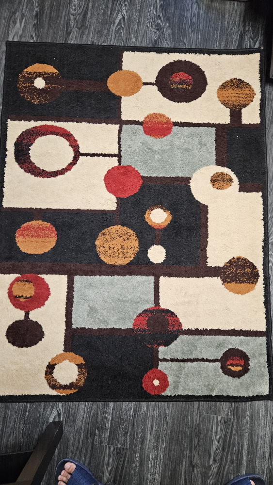 Carpet Art Deco Beige/Black Rug - 3'11"x5'11"