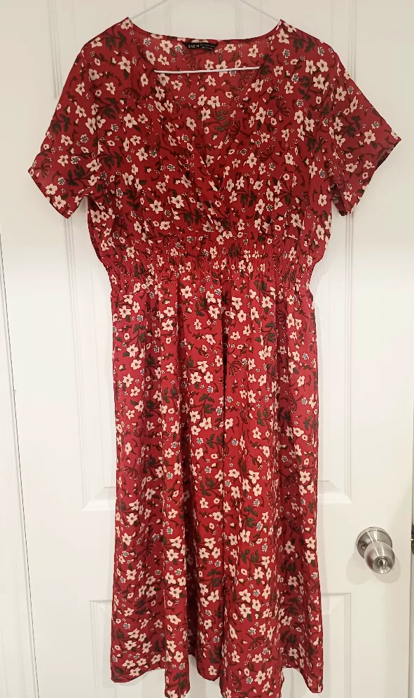 Shein Red Floral Dress - Size L (US 8/10) thumbnail