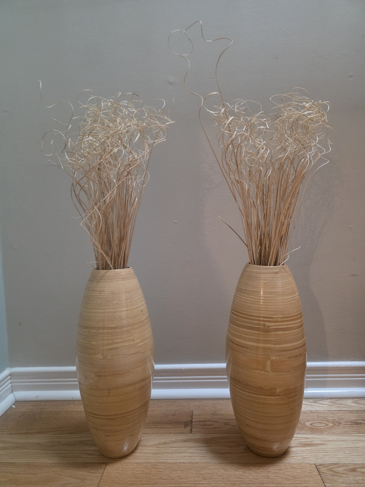 Decorative Bamboo Vases with Dried Grass