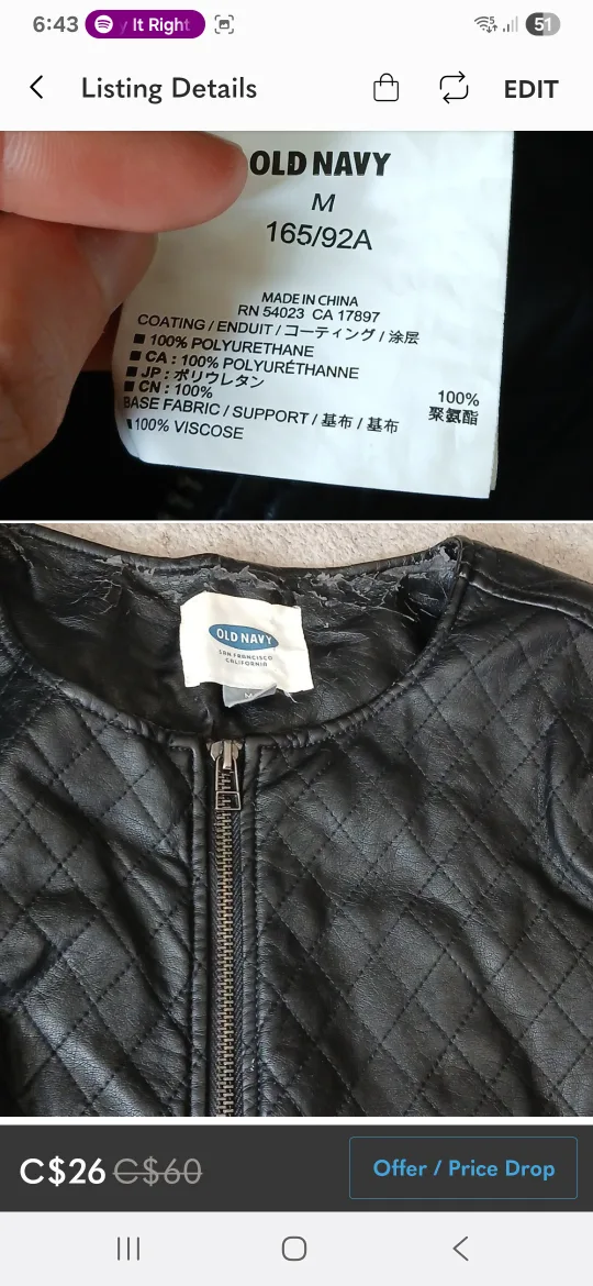 🥕#freecycle Old Navy black diamond quilted zip up jacket, M image indicator(4)