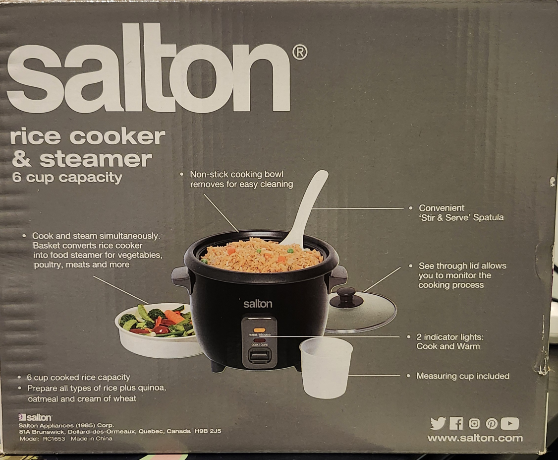 Salton Rice Cooker & Steamer - 6 Cup Capacity - photo 3