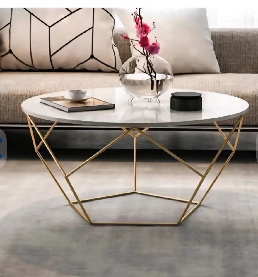 Round Marble Coffee Table - Gold Geometric Base image indicator(2)