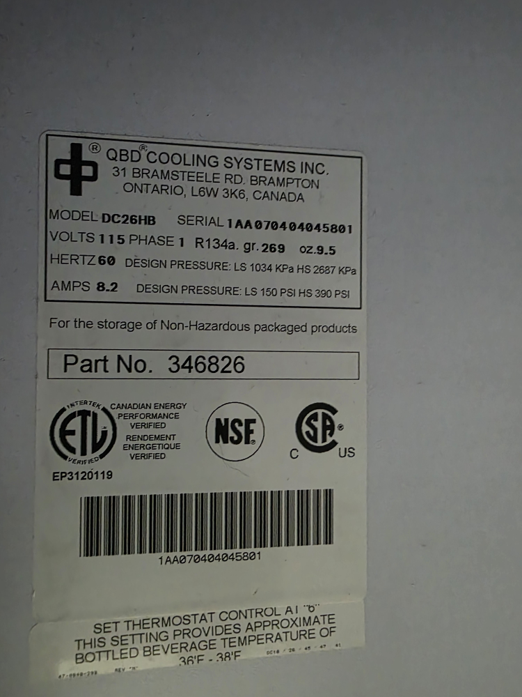 QBD Cooling Systems DC26HB Commercial Refrigerator
