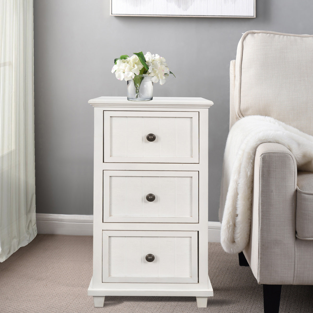 White 3-Drawer Nightstand