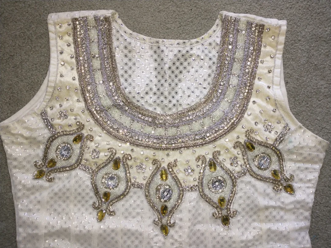 White, Pink, and Silver Embellished Kurti Dress image indicator(2)