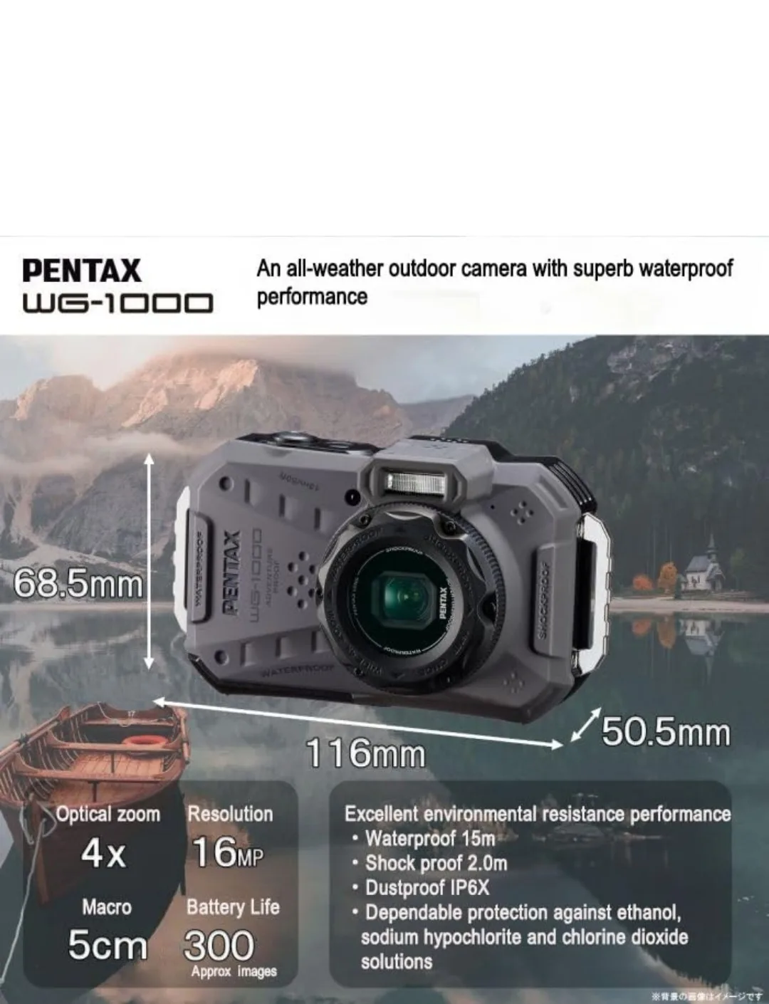 Pentax WG-1000 Gray Waterproof Digital Camera-NEW! thumbnail