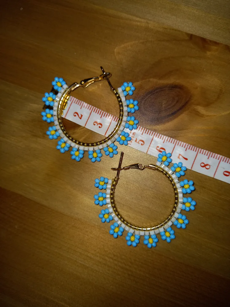 Blue Flower Beaded Hoop Earrings image indicator(5)