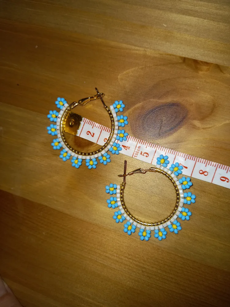 Blue Flower Beaded Hoop Earrings image indicator(6)