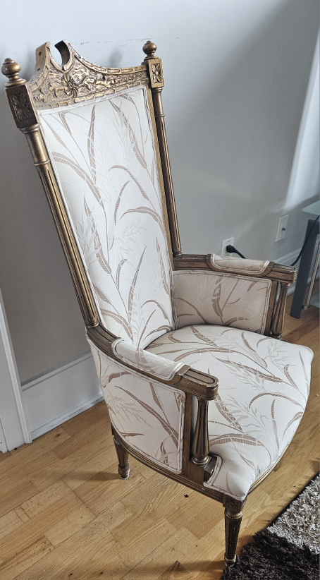 Vintage High-Back Armchair - Gold & Cream