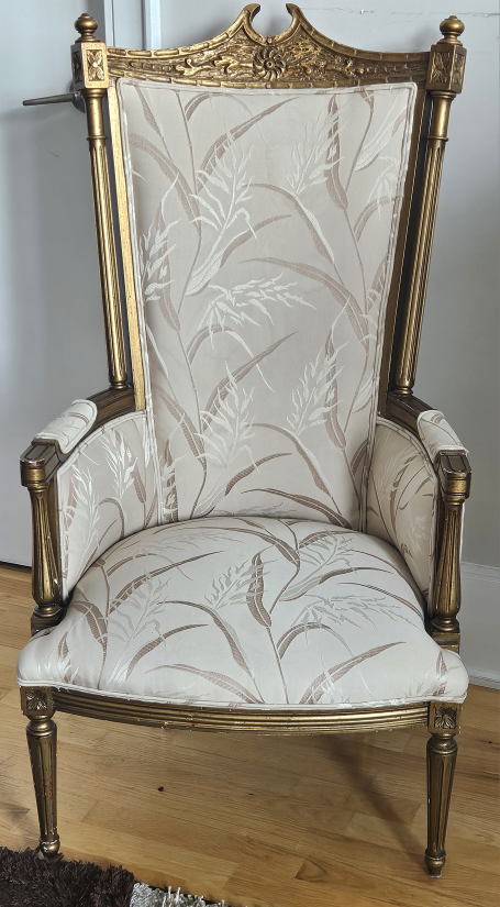 Vintage High-Back Armchair - Gold & Cream - photo 2