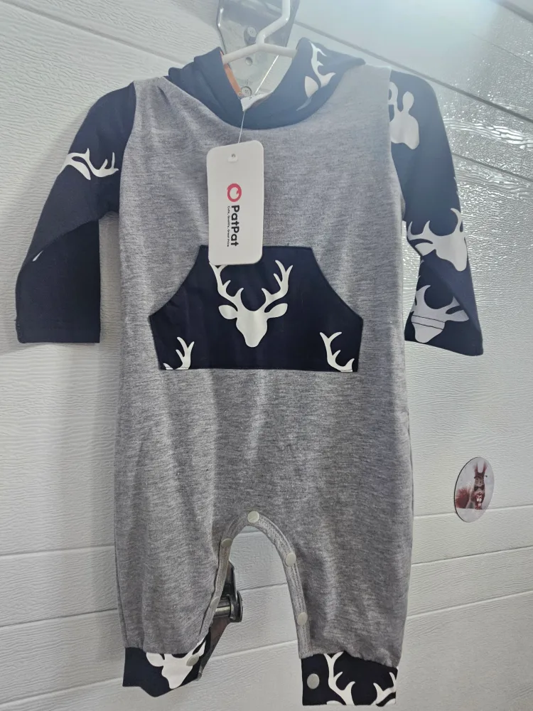 2, 3-6M Deer Print Baby Romper and bear sleeper thumbnail