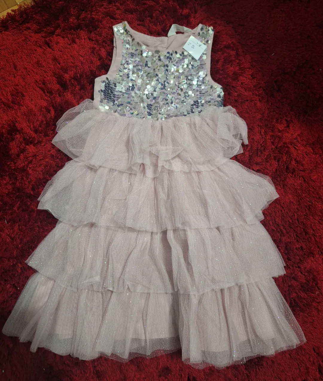 H&M Pink Sequin Tulle Dress - Size 6-7Y thumbnail
