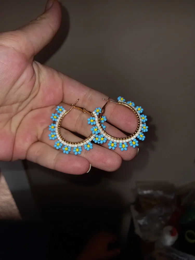Blue Flower Beaded Hoop Earrings image indicator(2)