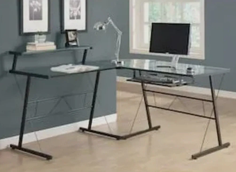 Glass Corner Desk with Metal Frame