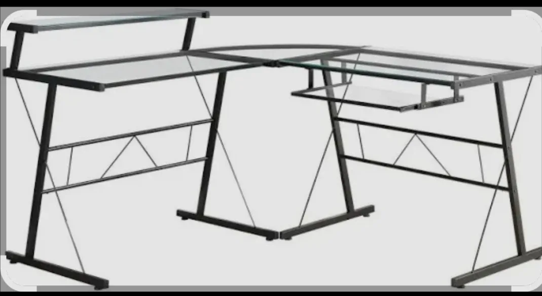 Glass Corner Desk with Metal Frame image indicator(2)