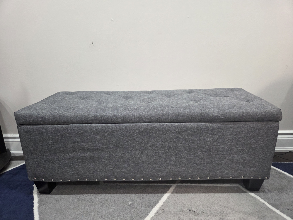 Grey Upholstered Storage Ottoman Bench - photo 2