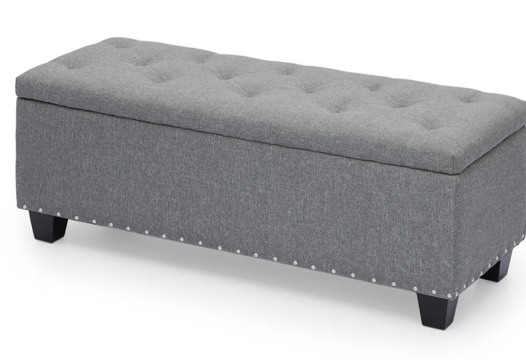 Grey Upholstered Storage Ottoman Bench - photo 3