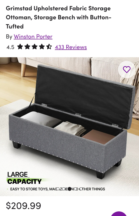 Grey Upholstered Storage Ottoman Bench - photo 5