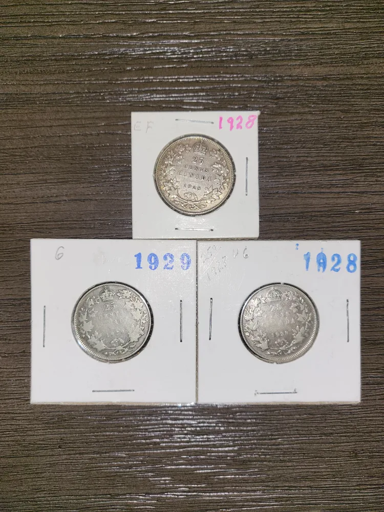 Vintage Canadian 25 Cent Coins (1928 & 1929) image indicator(2)